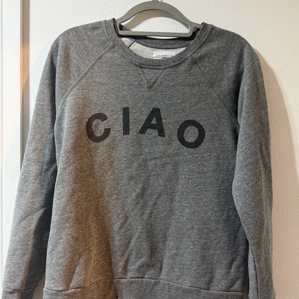 Anthropologie Gray 'CIAO' Crewneck Sweater